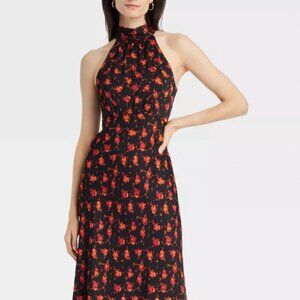 Women's Midi A-Line Dress - A New Day™ Black Floral